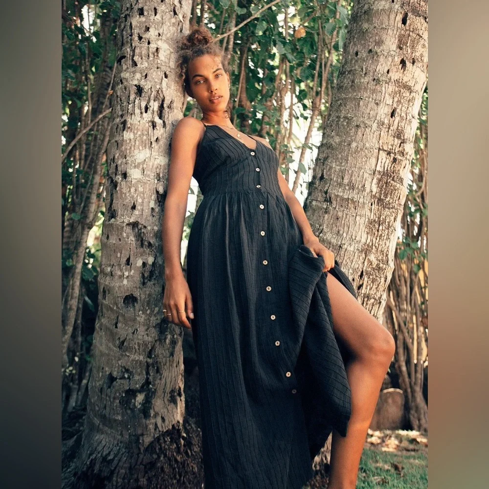 Free People Black Button-Front Maxi Dress